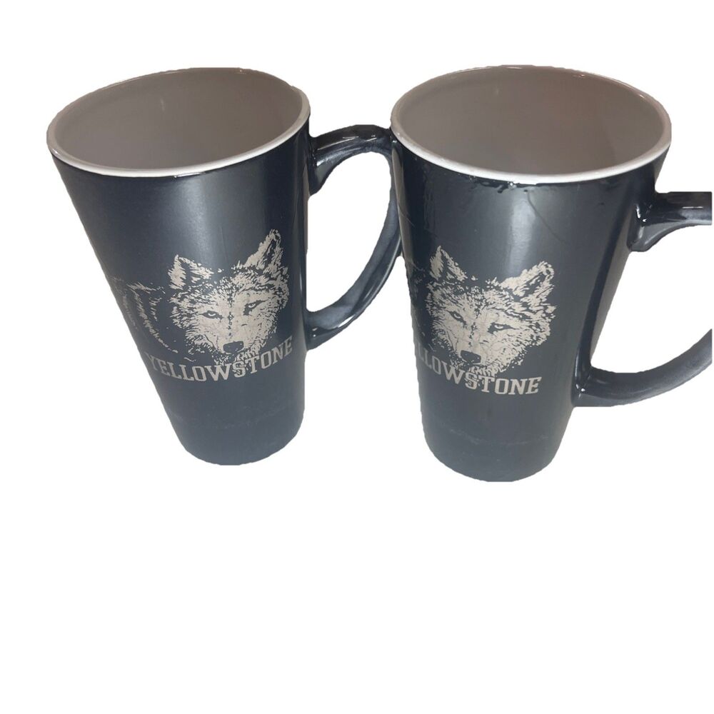 2 Yellowstone Wolf Black Ceramic Mug By M Ware 14oz